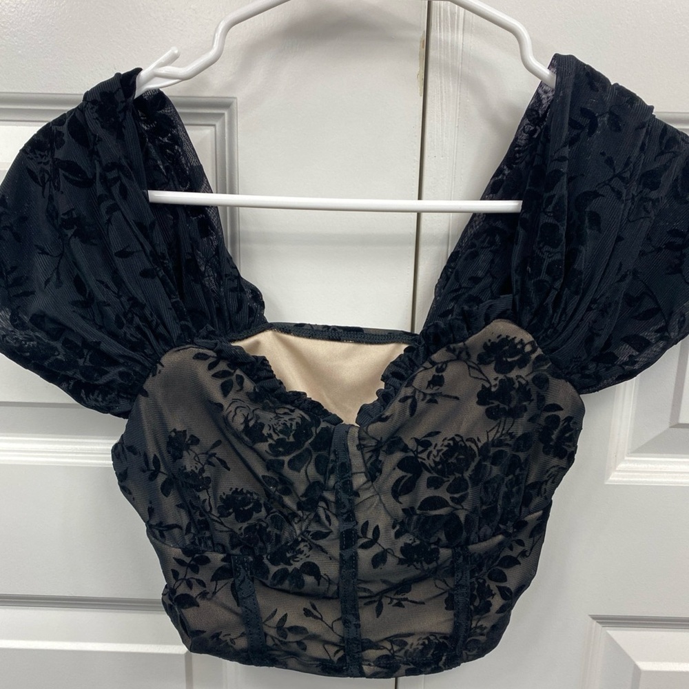 Floral Velvet Bralette Festival Whimsy Sexy Goth Top Crop Lacey Medium